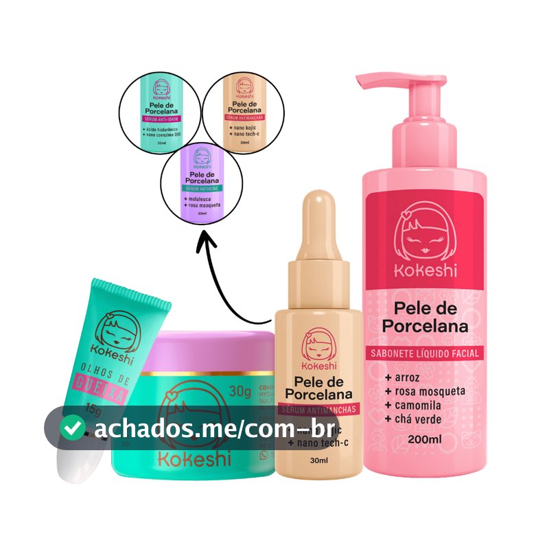 Kit Kokeshi Skin Care Limpeza de Pele Completa + Sérum 30ml (Antiacne,Anti-idade ou Antimanchas)