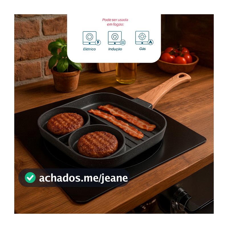 Frigideira Antiaderente Indução Chapa 3 Em 1 Ovo Hambúrguer