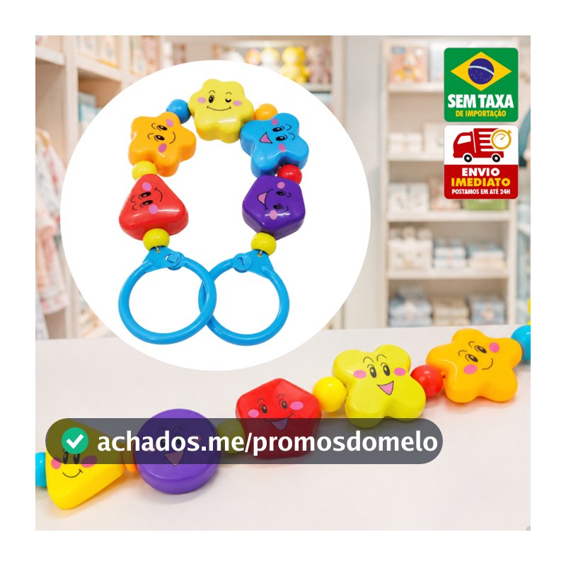 Móbile Colorido para Carrinho de Bebê Berço e Bebê Conforto com Chocalhos Brinquedo Infantil 42cm