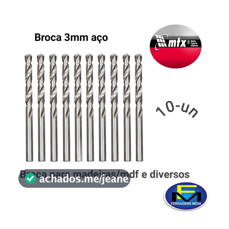 Kit 10 Brocas 3mm Metal Aço Rápido Madeira e MDF MTX/Bosch