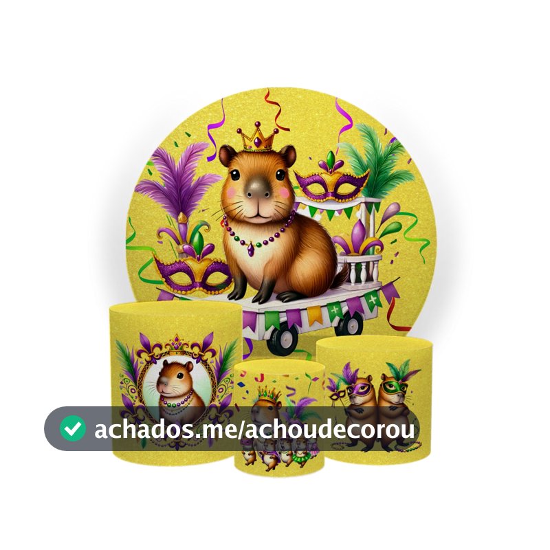 Painel Festa em Tecido Redondo 1,50x1,50 com Trio de Capas Cilindros Capivara