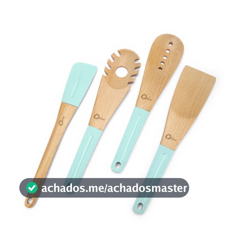 Jogo De 4 Utensílios De Madeira E Silicone Water Blue