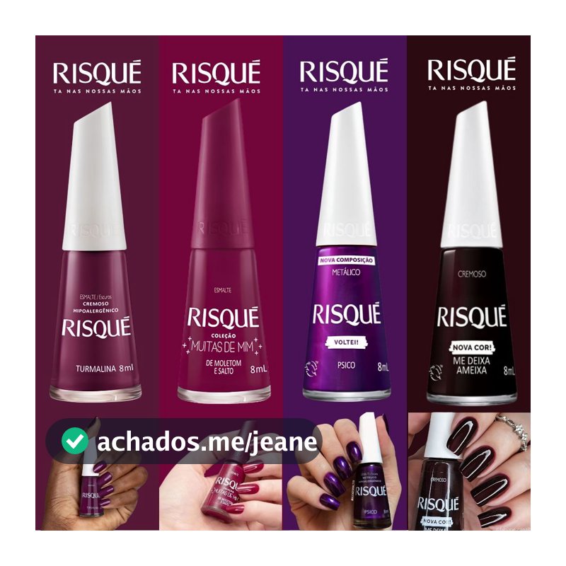 Kit 4 Esmaltes Risqué Tons Roxo Ameixa Vinho Alta Cobertura Unhas Sofisticadas