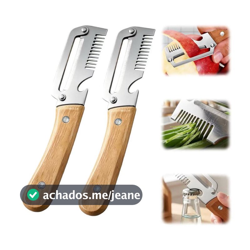Faca Multifuncional para Descascar e Fatiar para Cozinha Aço Inox 3 Em 1