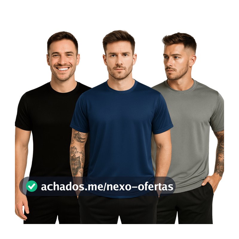 Kit 3 Camisetas Poliéster DryFit Masculina Lisa Academia Corrida Casual Esportes Confortável