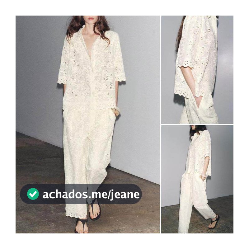 Camisa bordada oca de verão + calça cintura média2731063 2731064