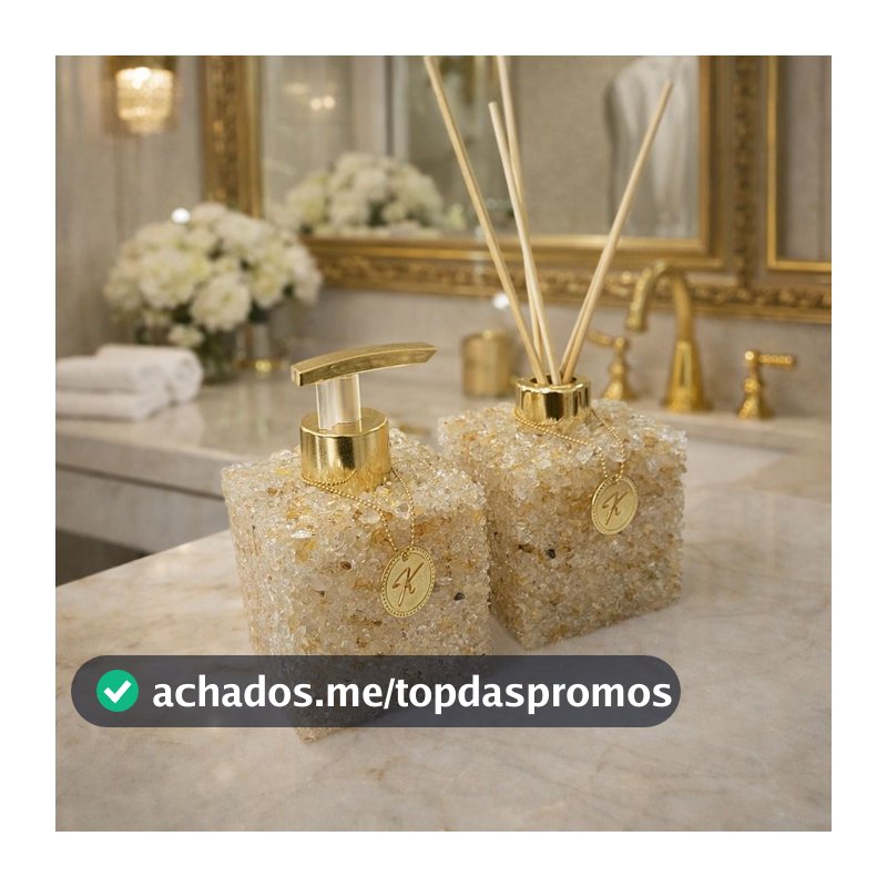 Kit Aromatizador e Saboneteira Quadrado em Quartzo Premium