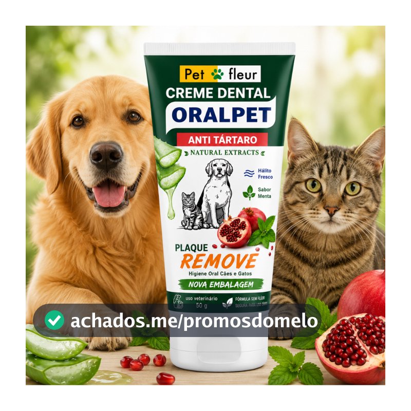 Creme Dental  Pasta de dente Cães Gatos AntiTartaro e Cáries  Enzimático Ativos Naturais  - Petfleur
