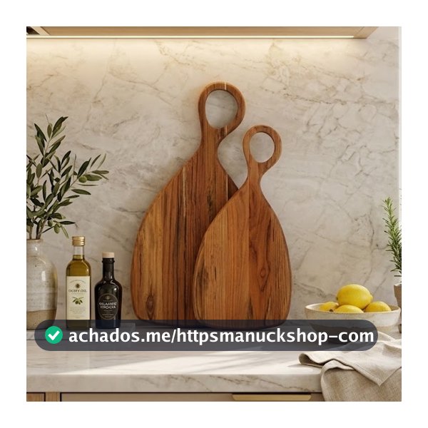 Kit Tábua de Corte Royal Com Cabo Decorar Cozinha Servir e Cortar P e M - Madeira Nobre Premium