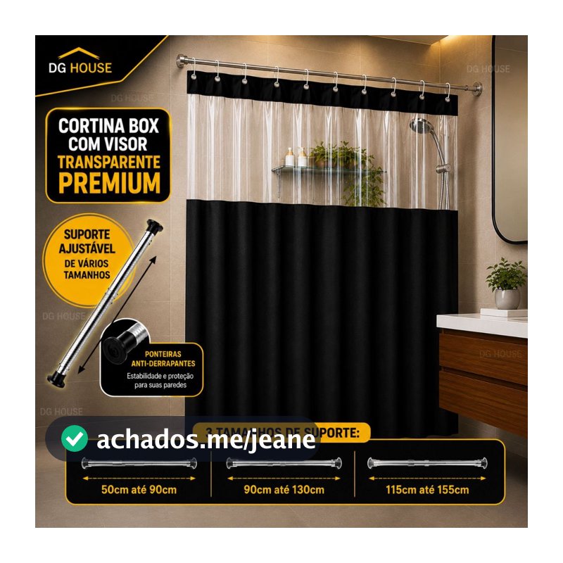 Cortina Box em PVC Para Banheiro Anti Mofo Com Ganchos Varias Cores + Suporte de cortina