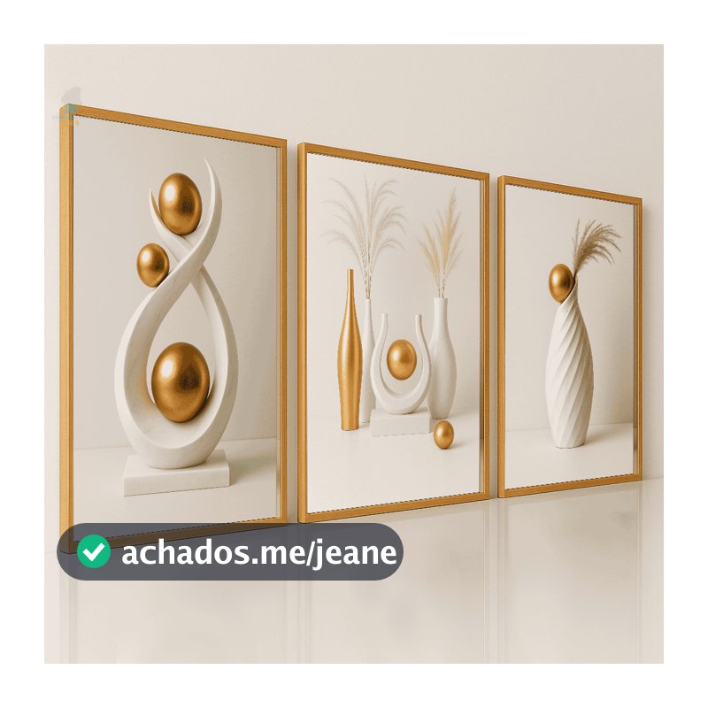 Quadros Decorativos Vasos Dourados e Brancos Modernos Trio Sala Quarto