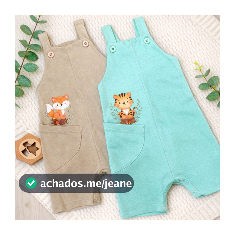 Kit 2 Macacão Bebê Jardineira Infantil Algodão Estampa Fofa Unissex Menino Menina