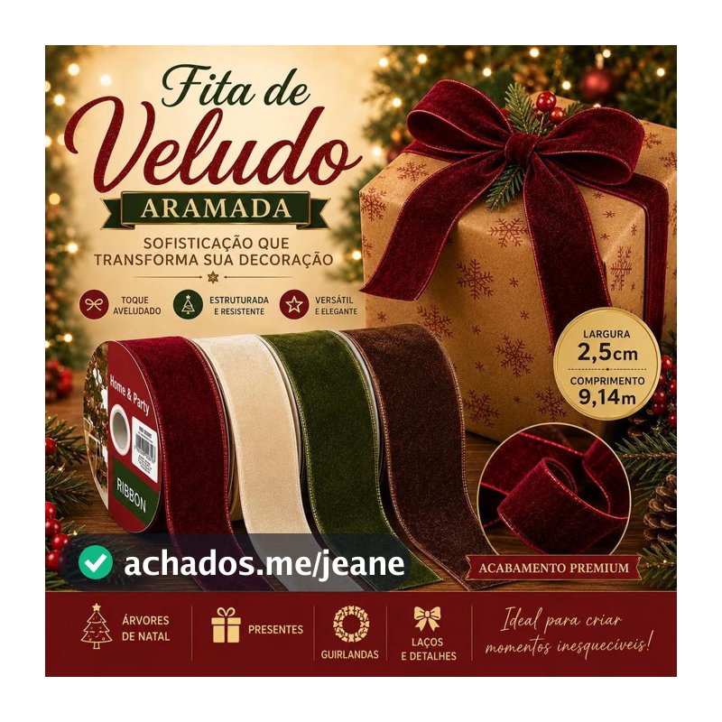 Fita Veludo 2,5CM X 9,14M Decoração Diversas Cores Decoração Natal