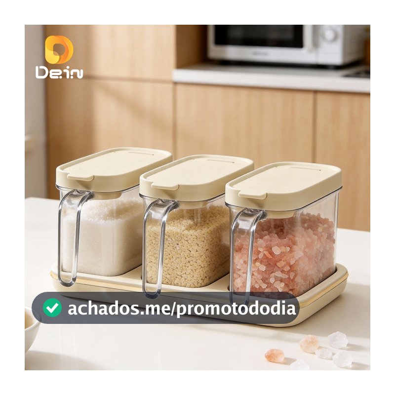 Porta Temperos com Colher Magnética – Pote ou Kit 3 Potes com Base
