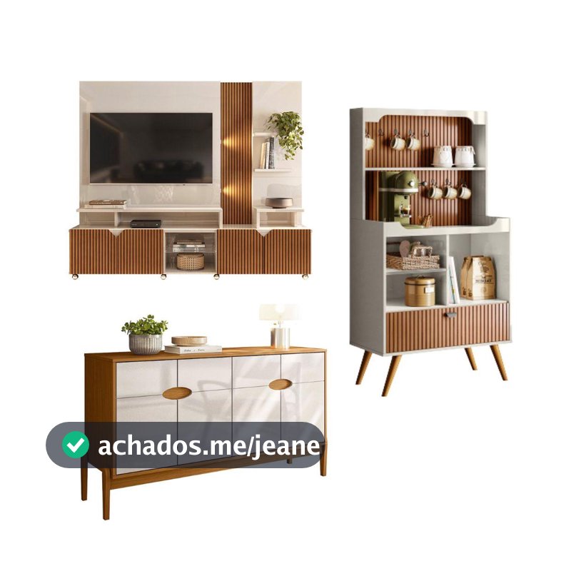OFERTA BLACK FRIDAY Kit Sala Home Cross + Buffet 4 Portas + Cantinho do Café Ripado Lukaliam