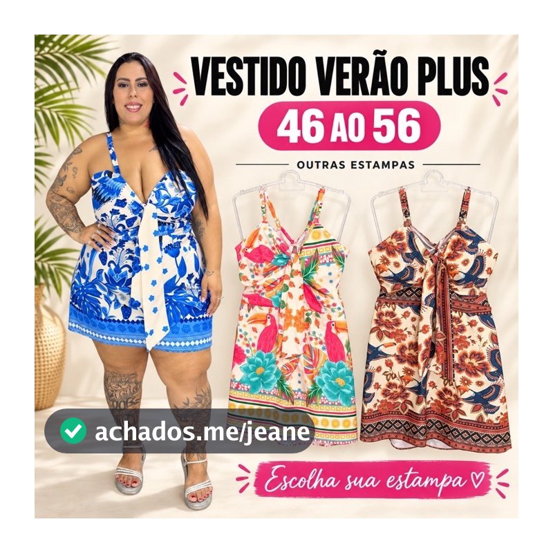 vestido curto plus size verão floral farm estampado 46 ao 56