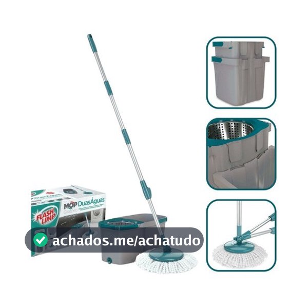 Mop Esfregão Duo Giratório Desmontável Duas Águas Fit Cesto Inox Original Flash Limp MOP7504