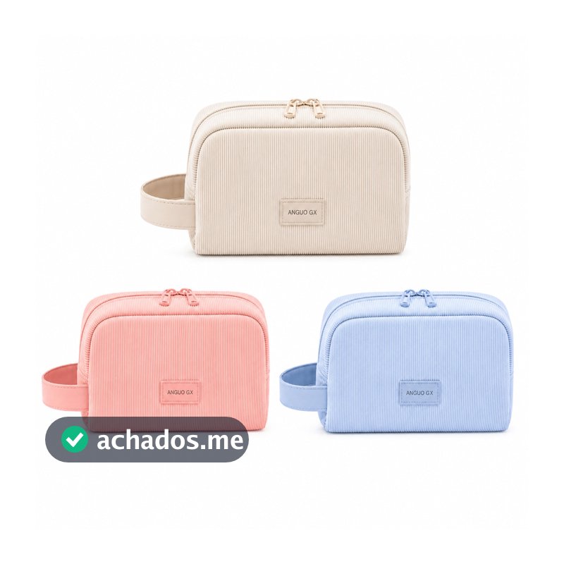 Necessaire Feminina Organizadora de Maquiagem Cosméticos, Estojo para Viagem, Bolsos Tecido Canelado