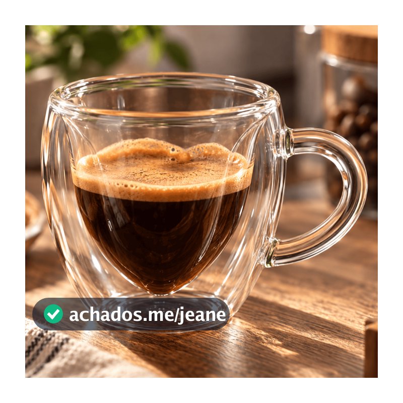 Kit Xícara de Vidro Parede Dupla Formato Coração Caneca 60ml 2x 4x 6x unidades