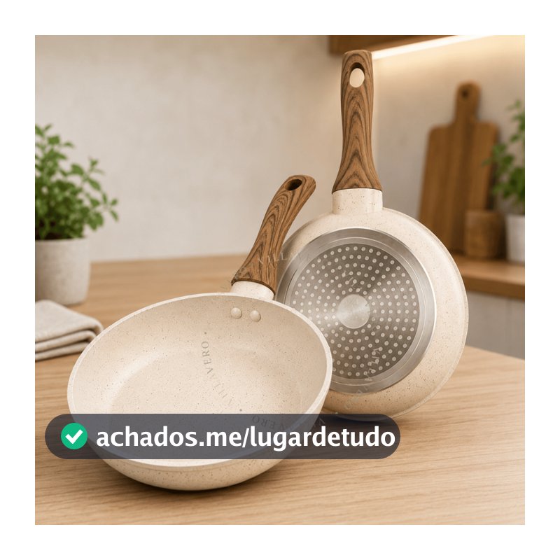 Frigideira Antiaderente Cerâmica Indução Não Usa Óleo Vanilla Cream Branca Bege Fundo Triplo Premium