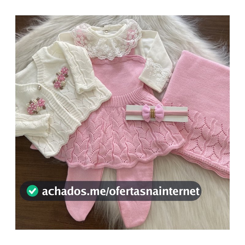 Saída Maternidade com Manta Aurora 6 Peças - Rosa Chiclete Off White Roupas Infantis Moda Infantil Criança Recém-Nascido