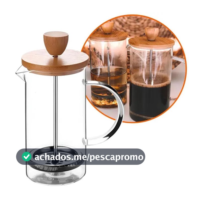 Cafeteira Prensa Francesa Vidro 350ml Com Tampa Bambu Café