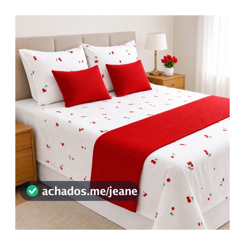 Jogo De Cama 6 Peças Casal Queen King Solteiro Algodão Decorativa Estampa Cereja