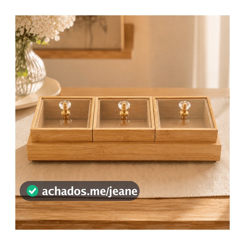 Kit 4 Peças de Bandeja Multiuso COM TAMPA ACRILICA Organizador Potes Moderna