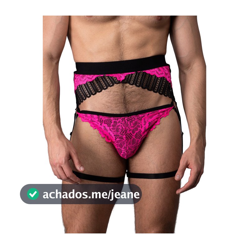 Lingerie Masculina Cinta Liga + Calcinha Renda Colors Gay LGBT ElleAma