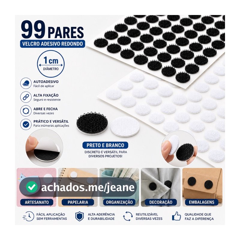 99 Pares Velcro Adesivo Redondo 1cm Fecho de Contato Autoadesivo para Artesanato Papelaria Organização Decoração