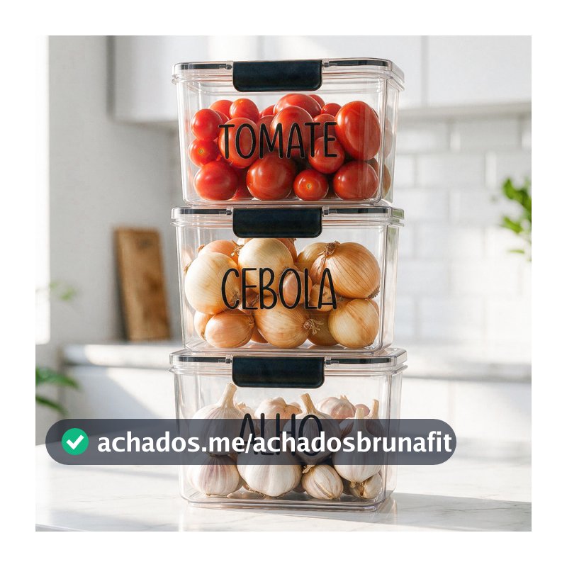Organizador Multiuso de Geladeira 1,9L - Pote Hermético com Etiqueta, Porta Alho | Avulso ou Kit