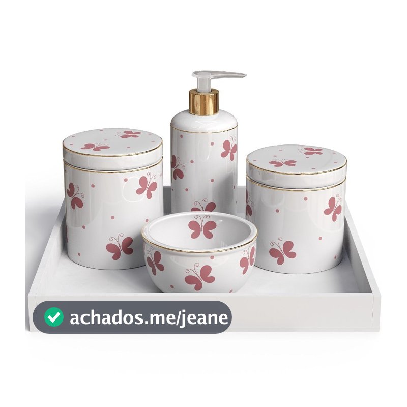 Kit 5 Pecas Higiene Bebe Porcelana Bandeja MDF Branco Variacoes Decoracao