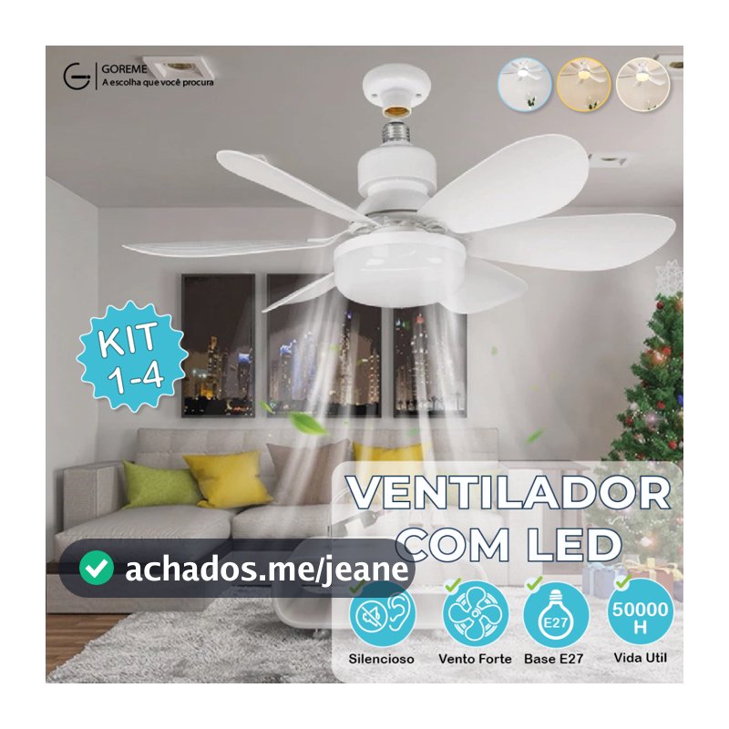 Ventilador de Teto PRO 80W ou 100W Super LED Lâmpada E27 Controle Remoto Luminária Economica de Energia 6 lâminas Bivolt