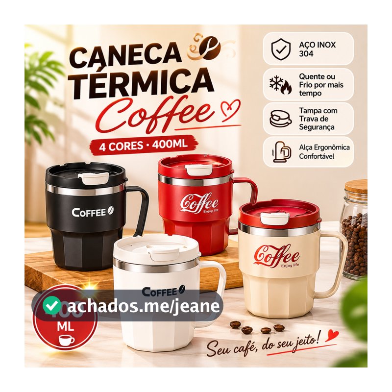 Caneca De Café de Aço Inox Copo Térmica 400ml Capa Resistente Ao Calor Alça Criativa Escritório Casa