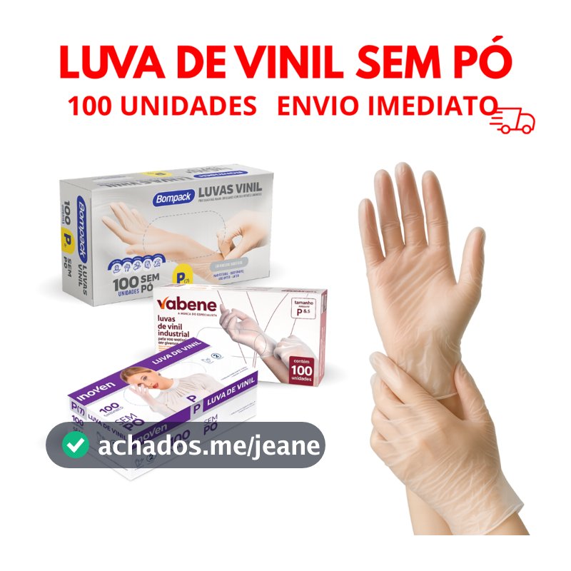 Luvas Vinil Transparente Descartável Sem Pó 100 Unidades Resistente Ambidestro Industrial e Domestico Sem Látex