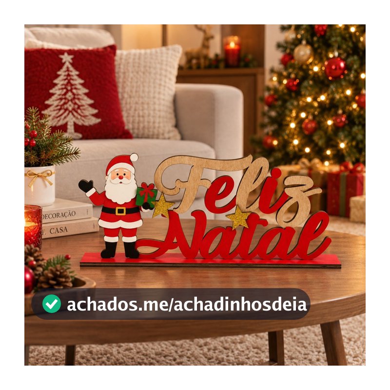 Enfeite De Natal Placa Decorativa Feliz Natal MDF 30cm