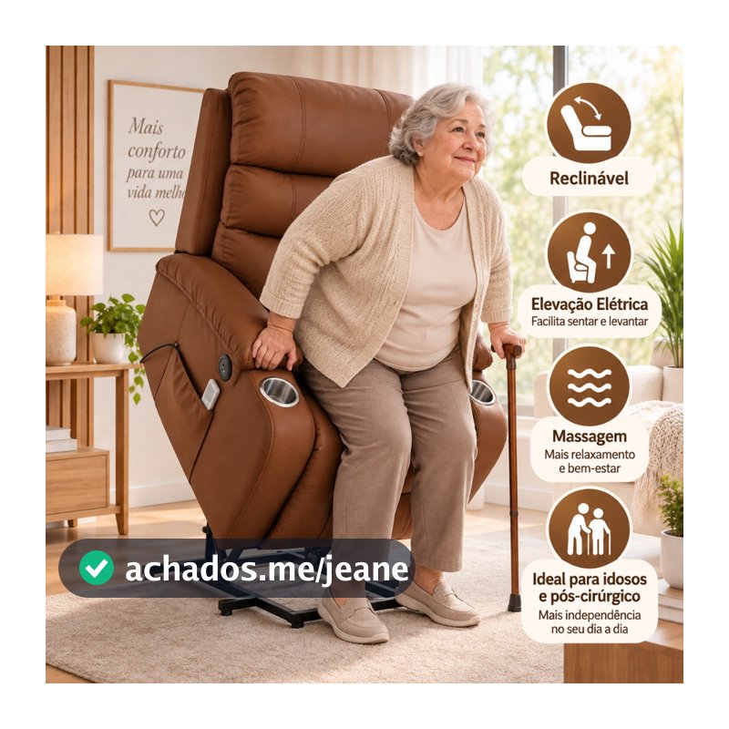 Poltrona Reclinável Pós Cirúrgico para Idosos Massagem do Papai Elevação Elétrica Aurora Massageadora Sintético
