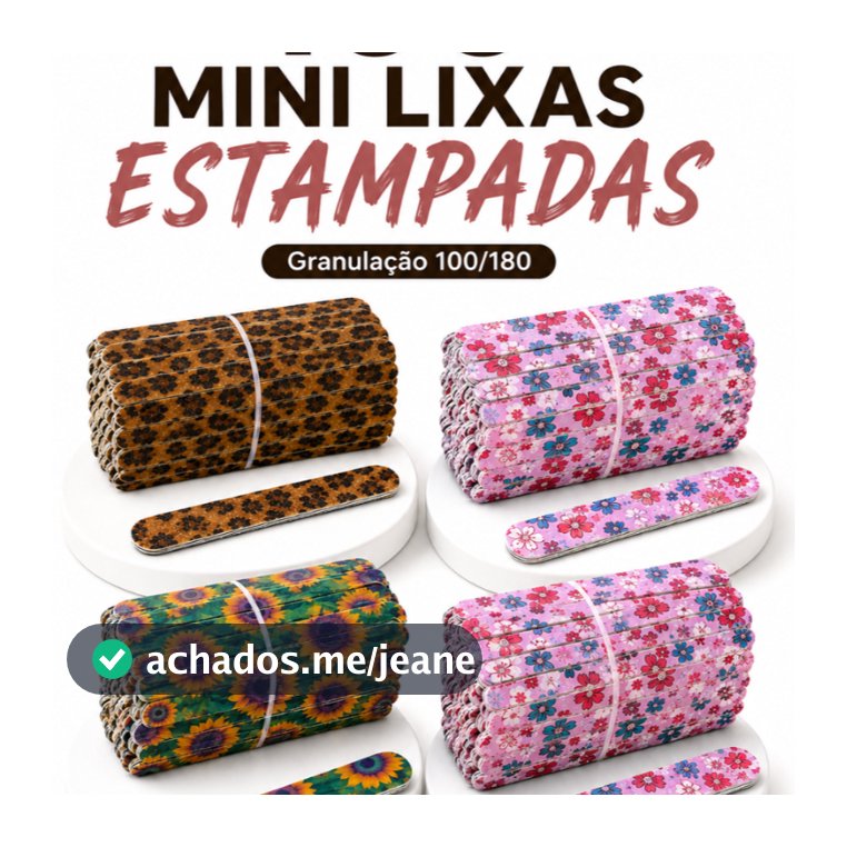 Kit Mini Lixa 100 Un 8cm Estampada para Manicure Pedicure Clinica de Estetica Spa Qualidade uso Profissional