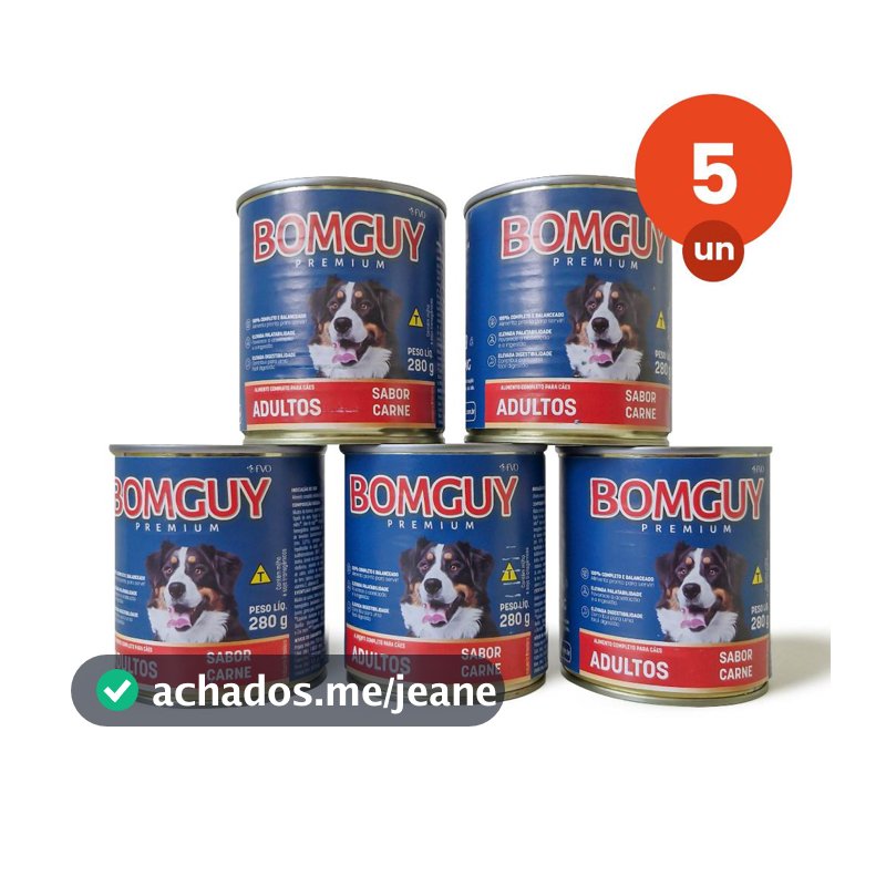 Kit 5 Bomguy Premium Patê Sabor Carne Ração Úmida para Cães Adultos 280g FVO