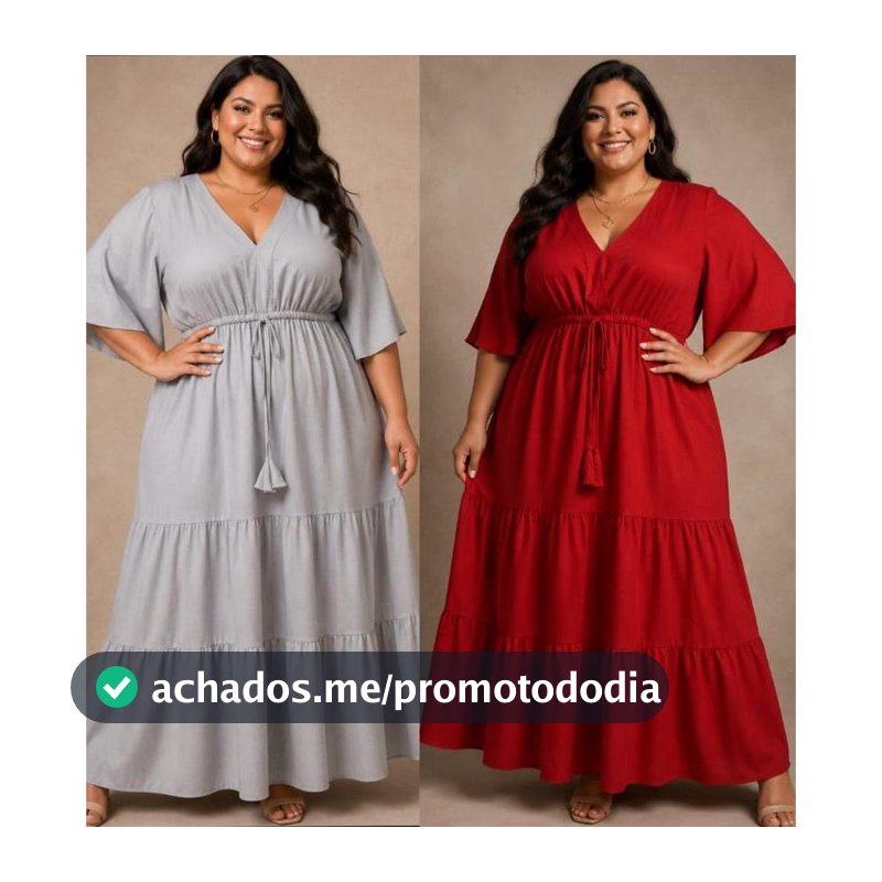 Vestido Longo  Alfaiataria Plus Size Feminino Decote V Manga Solta Cintura Ajustável Casual Elegante