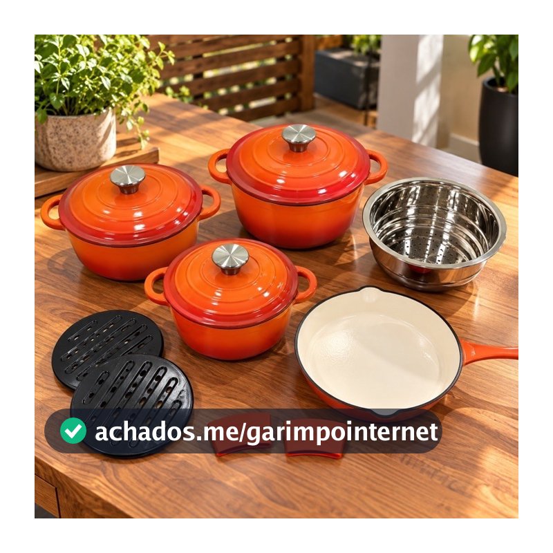 Jogo de Panelas de ferro fundido Modelo Fogo Caipira 18 peças com acesssórios Lançamento