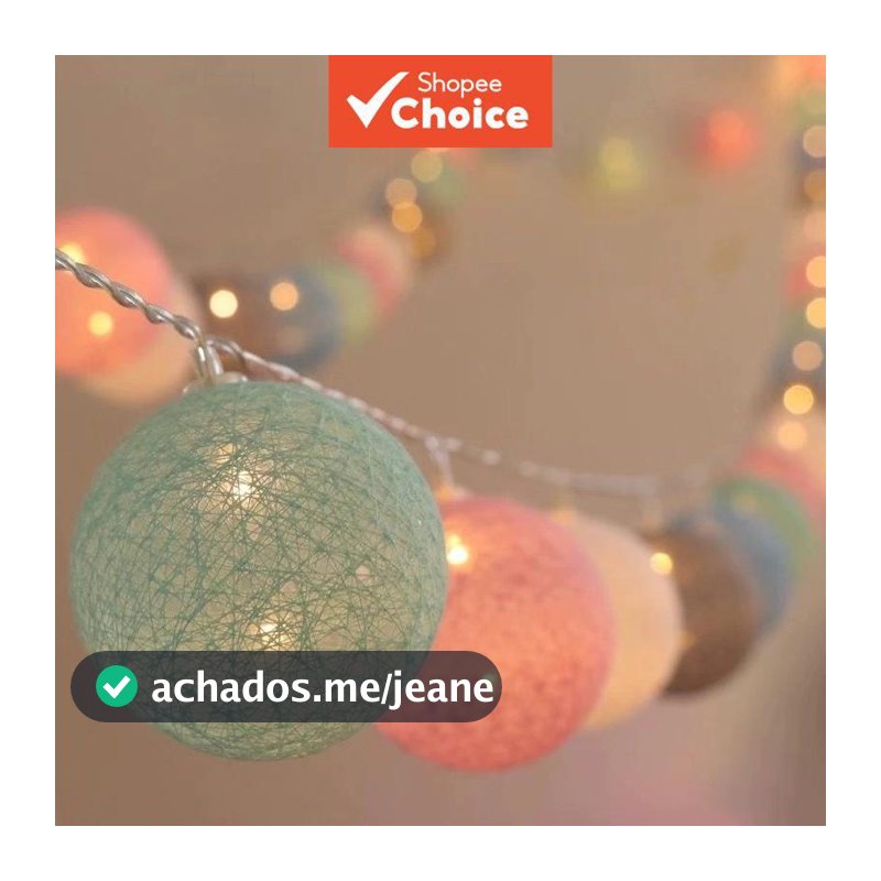 Luzes Decorativas de Fio de Algodão com 10/20 LEDs a Pilha, para Festa, Casamento, Natal, Ano Novo, Quarto, Árvore de