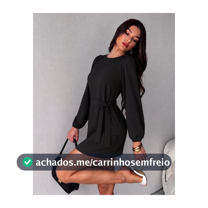 Vestido Manga Longa Bufante Soltinho Cargo De Amarrar Cinto