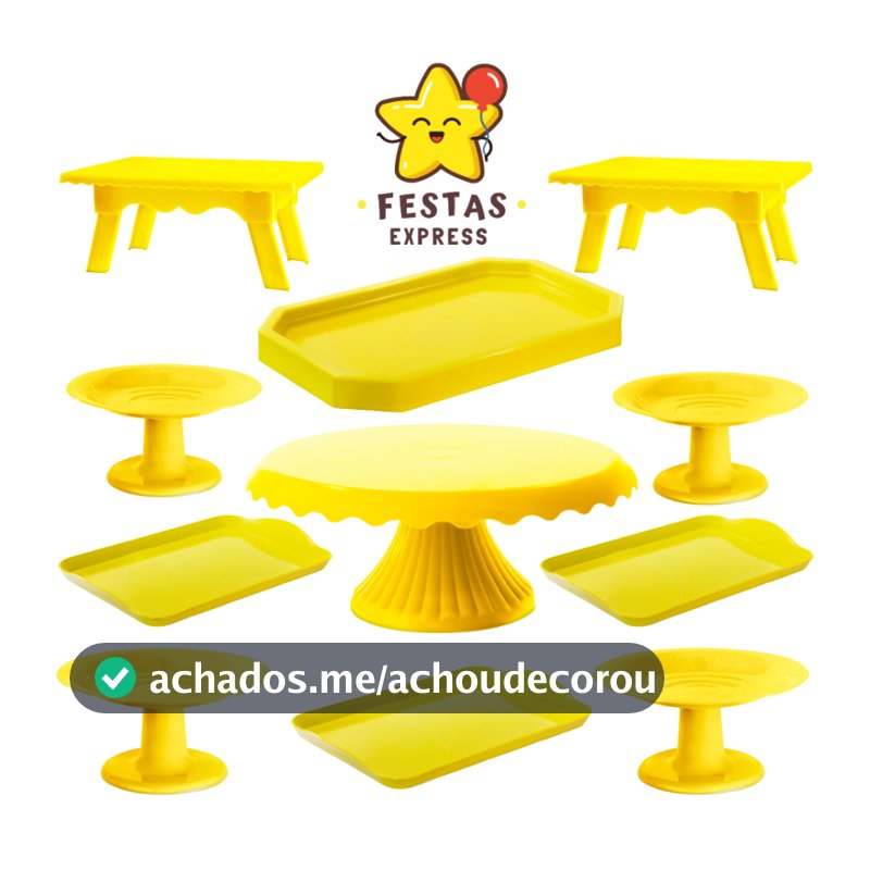 Kit Mesa De Festa Max - 1 Boleira Cake Renda 19cm , 2 Mesinhas , 4 Mini Cakes , 3 Bandejas 20x13 e 1 Mini Lapidada