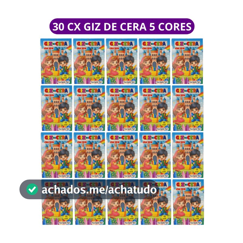 30 cx Mini Giz de Cera 5 Cores P/ Kit Festa Lembrancinha Artesanato Infantil