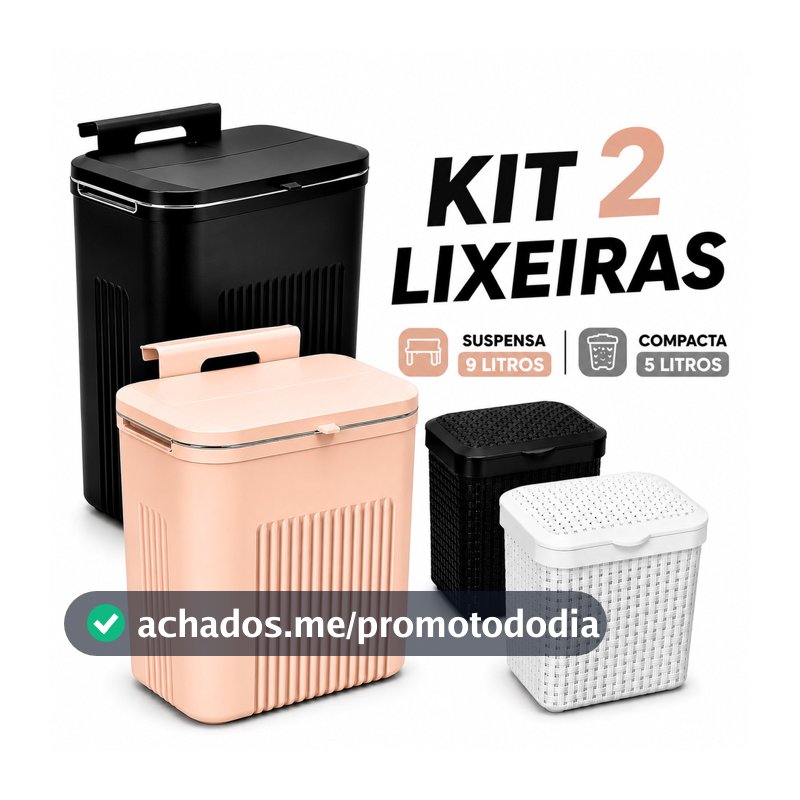 Lixeira Suspensa com Suporte Adesivo e Alça de Pendular 9 Litros Com Tampa Cozinha Sala Banheiro