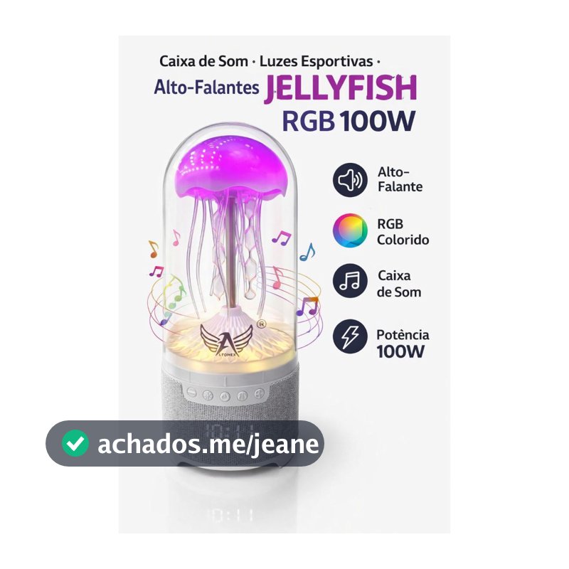 Abajur Luminária Agua Viva Movimento com LED Colorido Caixa de som Bluetooth Quarto, decoração