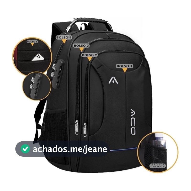 Mochila Notebook c/ Senha E Saida para USB/Fone de Ouvido Masculina/Feminina Unissex Impermeável ACO