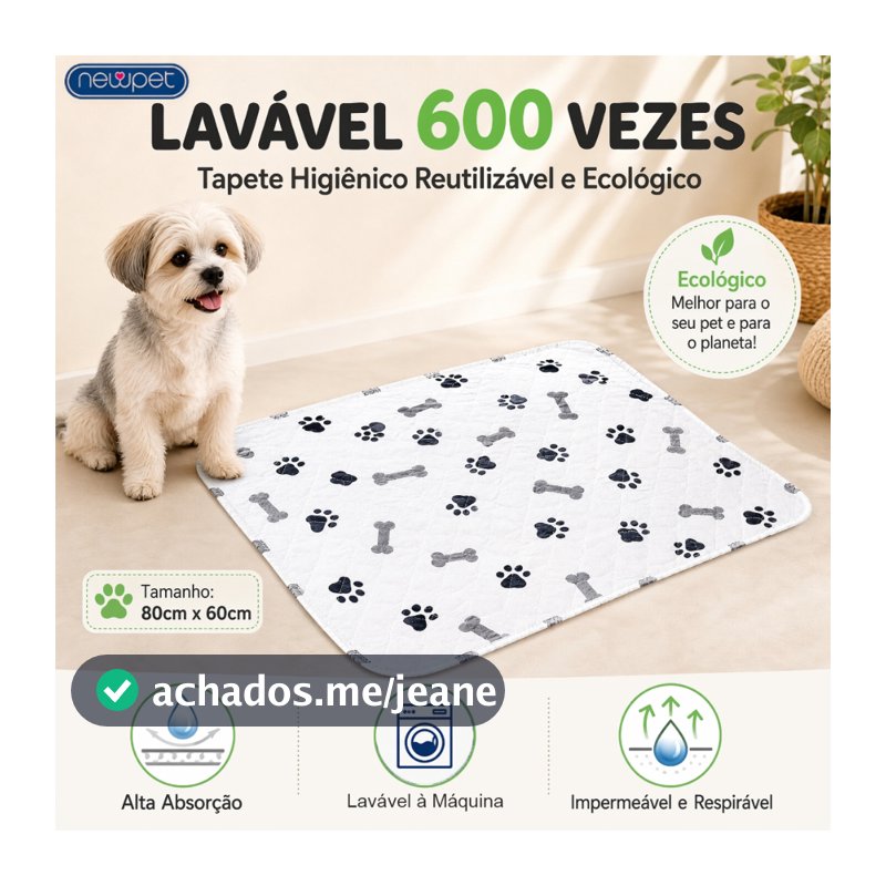 Tapete Higiênico Branco Lavável 80x60cm Sem Plástico Gotejante para Cachorro Super Absorvente Impermeável Reutilizável