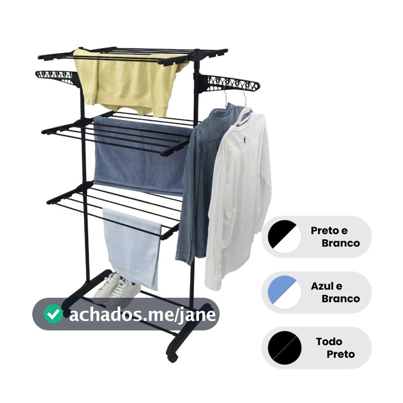 Varal De Chão Roupa Calcinha Grade 3 Andares Dobrável Portátil